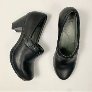 Dansko Riki Black Leather Clog Wooden Heels